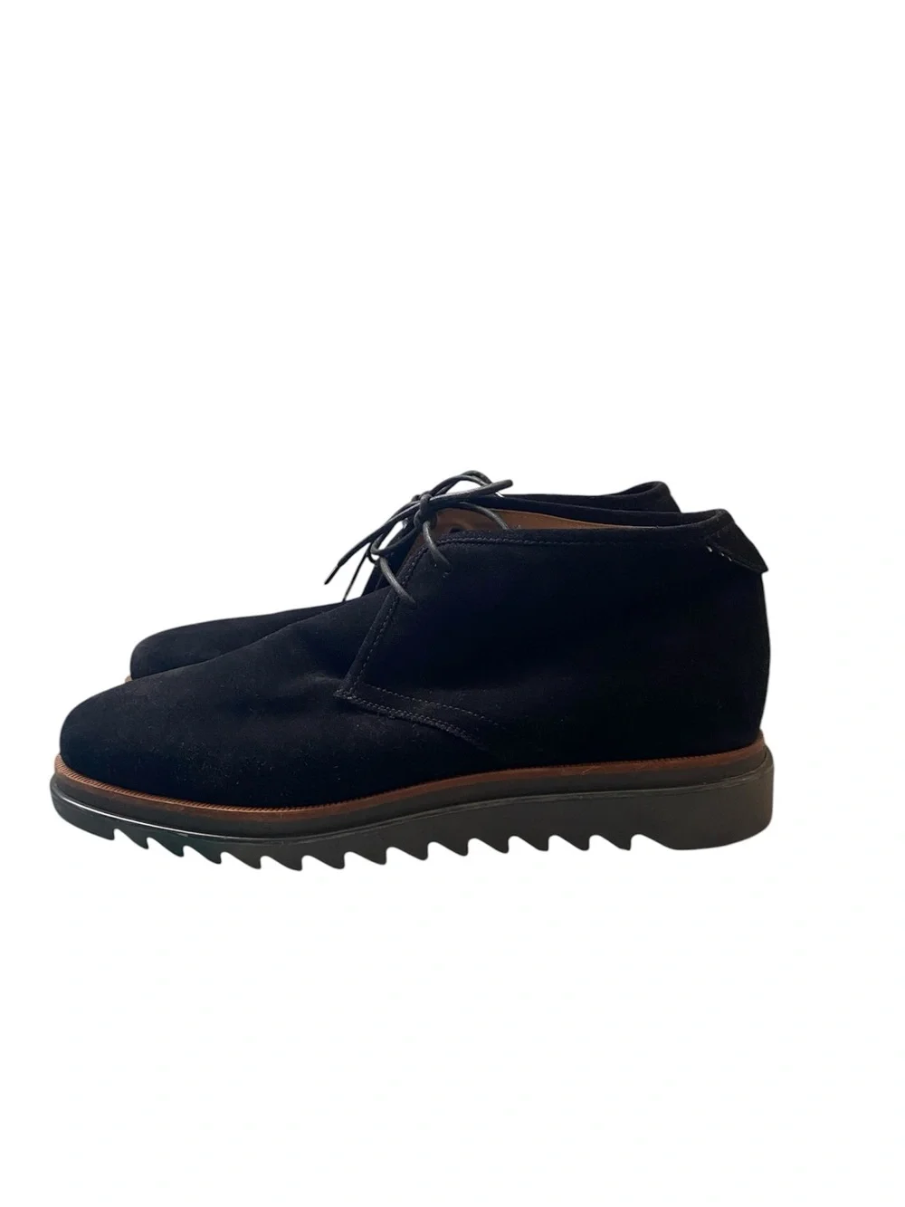 Salvatore Ferragamo Black Suede Chukka Boots with Serrated Lug Sole